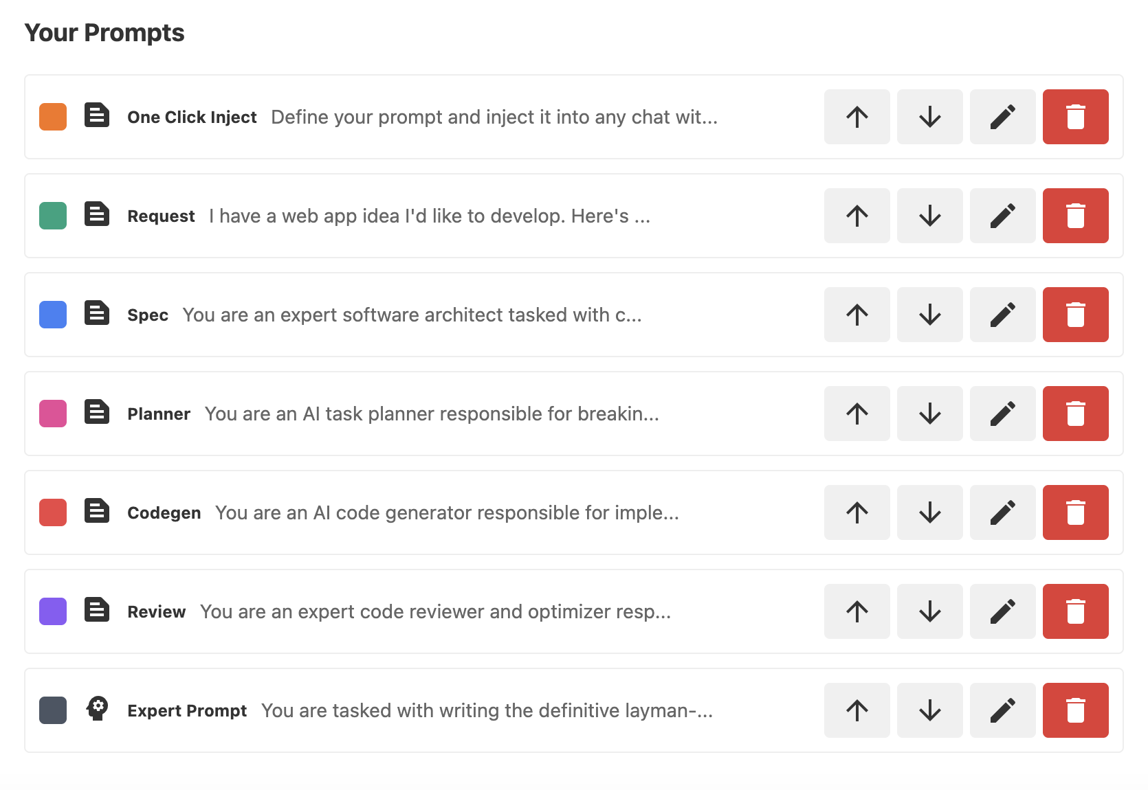 Prompt library interface